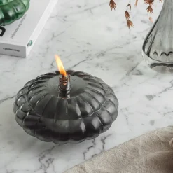 HADELAND GLASSVERK Aurora Oljelampe Optikk Røkgrå