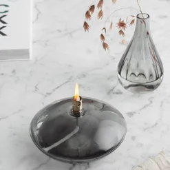 HADELAND GLASSVERK Aurora Oljelampe Røkgrå