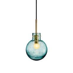 HADELAND GLASSVERK Krystallkule Taklampe Soda Blågrønn