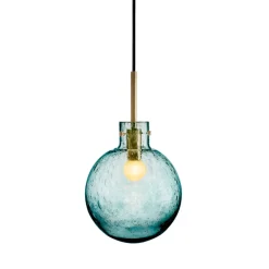 HADELAND GLASSVERK Krystallkule Taklampe Soda Blågrønn
