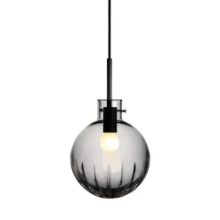 HADELAND GLASSVERK Krystallkule Taklampe Stor Stjerne Røkgrå