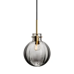 HADELAND GLASSVERK Krystallkule Taklampe Optikk Røkgrå