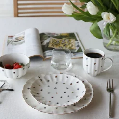 NOVA Lilly Bolle m/Blomster og Gullkant 13cm Hvit