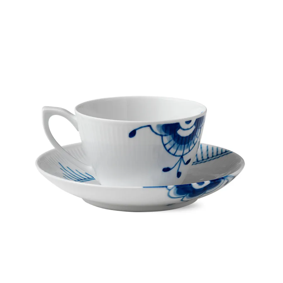 ROYAL COPENHAGEN Blå Mega Riflet Tekopp 28cl m/Skål