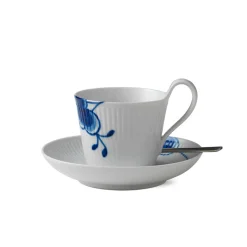 ROYAL COPENHAGEN Blå Mega Riflet Kopp 25cl m/Skål Høy