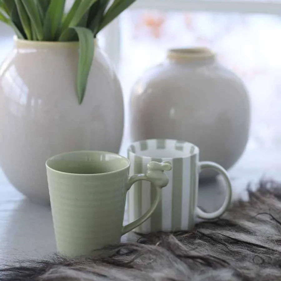 PORSGRUNDS PORSELÆNSFABRIK Stripekopp Harekopp Grønn 2pk